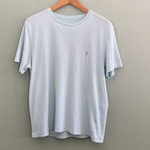All Saints T Shirt Embroidered Logo Womens Large Light Blue Casual Lightweight